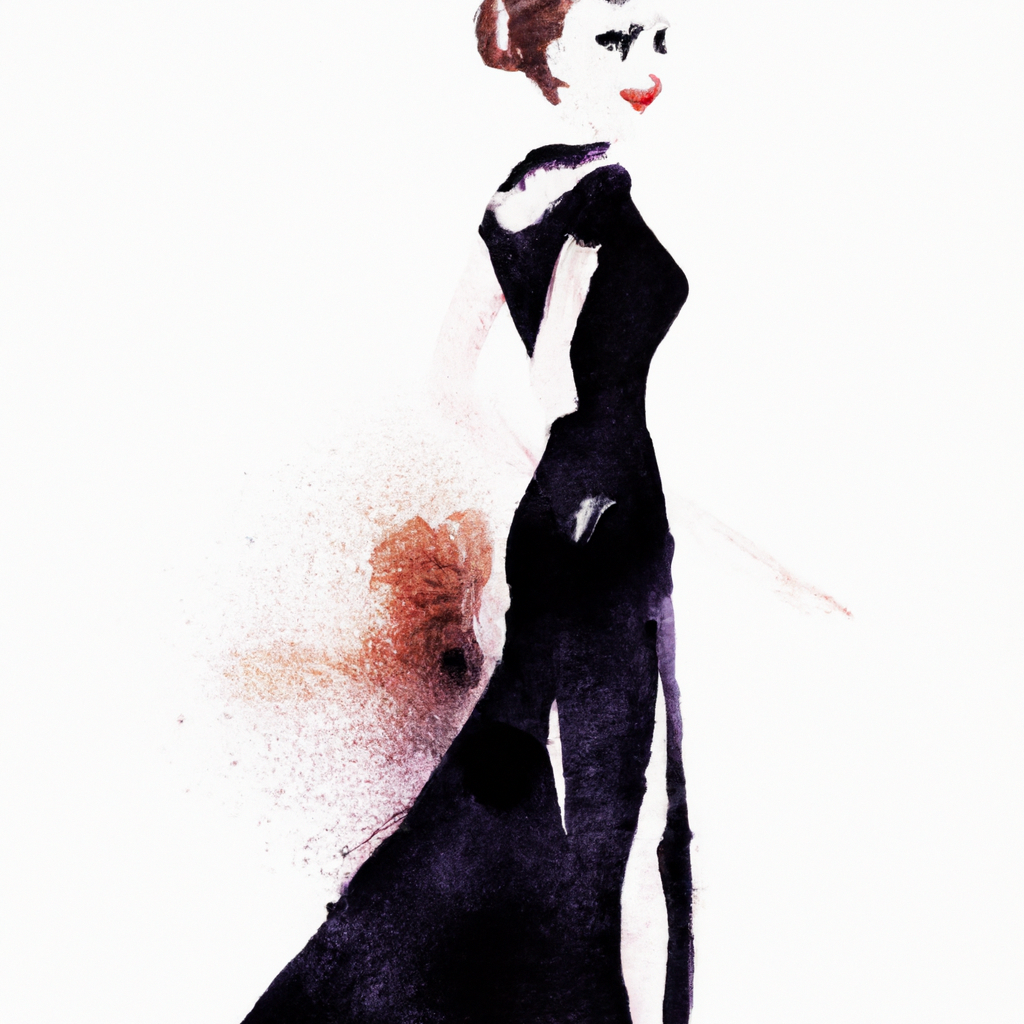 elegant woman in a black dress watercolo 1024x1024 85744065